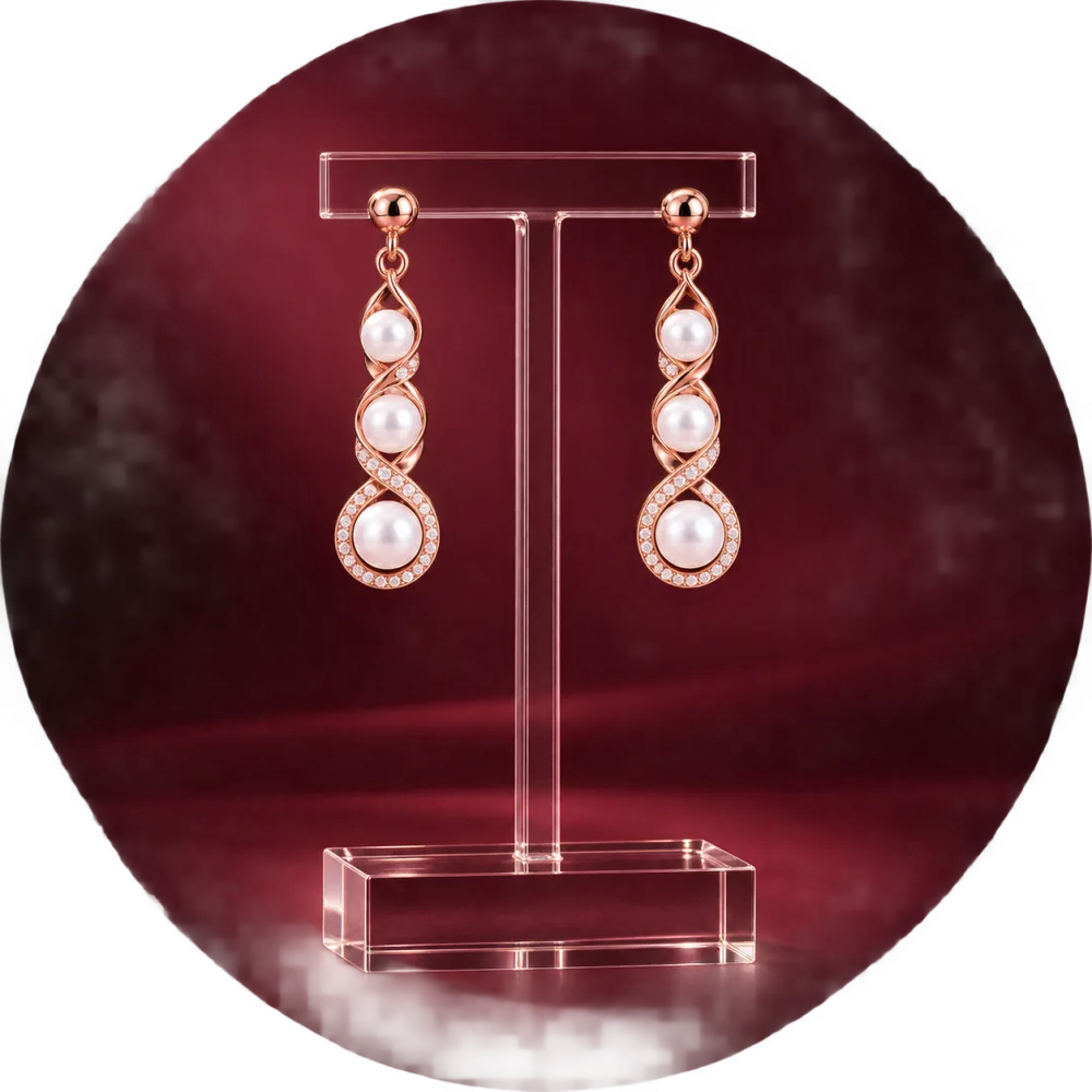 Beautiful Pompous Design Pearls Stud Exclusive Earrings Rose Gold