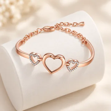 Beautiful Brass Copper Plated HeartShaped Bracelet for Girls Rose Gold