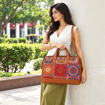Derben Clove Mandala Print Laptop Messenger Bag – Tan