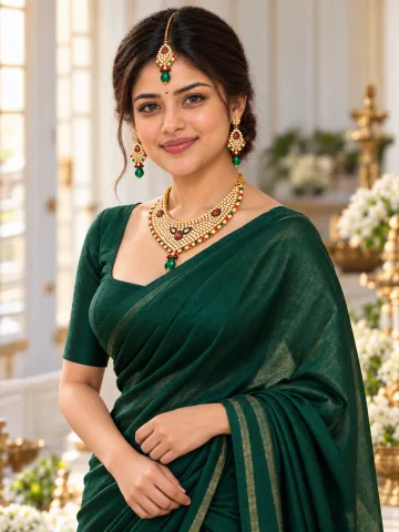 Red Green Stone Necklace Set with Earrings & Maang Tikka